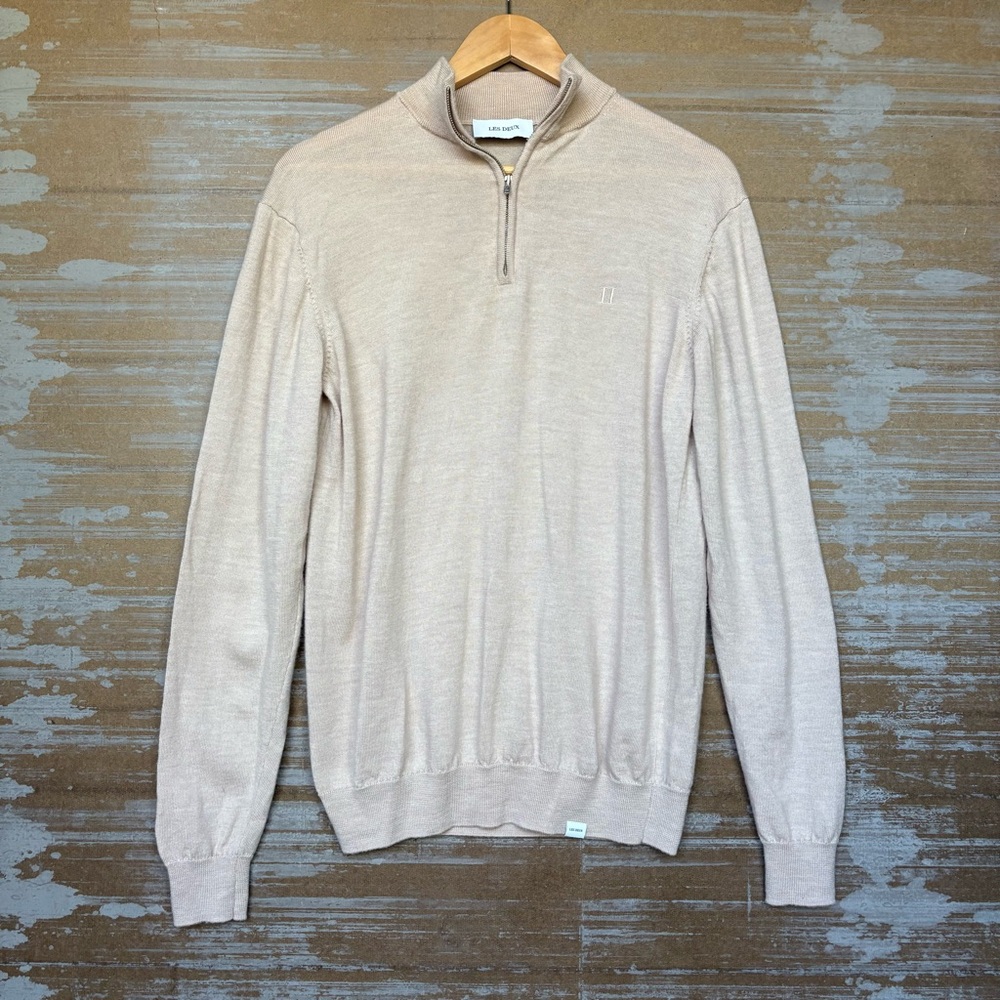 Les Deux Greyson Half Zip Merino Wool Knit Quarter Zip Tan Classic Mens S